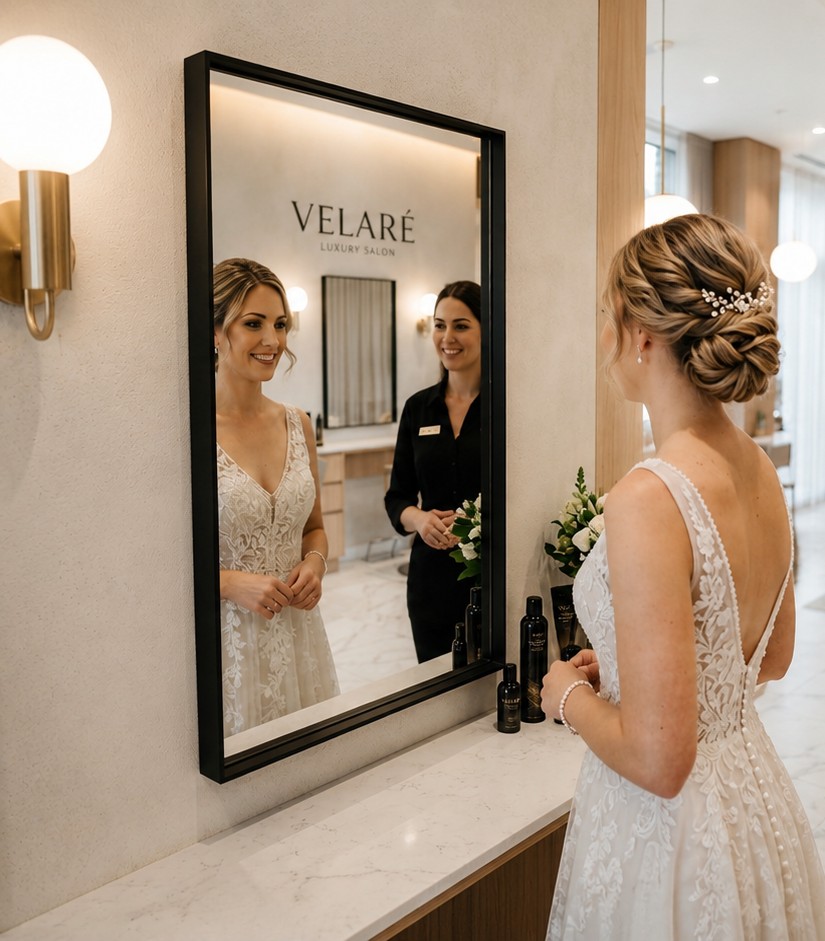 Romantic half-up bridal style with delicate pins
